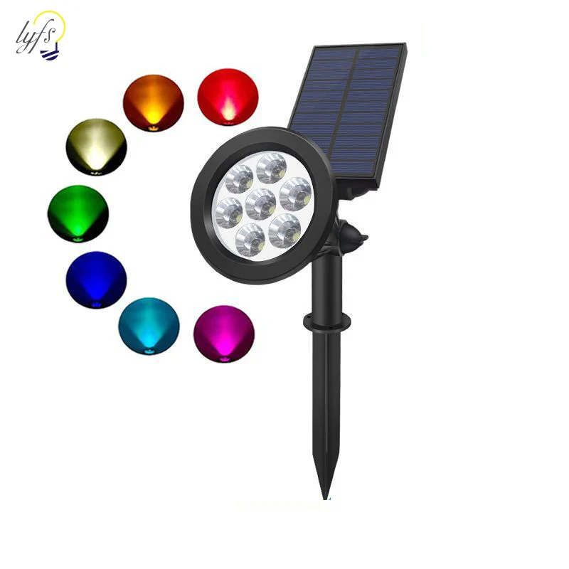 

2-in-1 Solar Spotlights Powered 7 LED Adjustable Wall Light Landscape Lighting, Bright and Dark Sensing, Auto On/Off for Yard