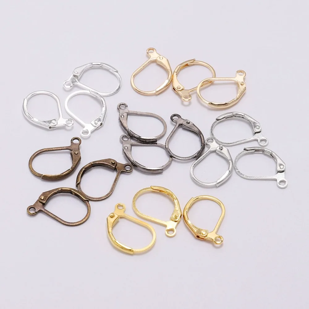 

20pcs/lot 15*10mm Silver Gold French Lever Earring Hooks Wire Settings Base Hoops Earrings For DIY Jewelry Making Supplies