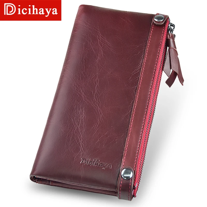 DICIHAYA Long Luxury Brand Women Wallets Double Zipper Genuine Leather Wallet Female Purse Clutch Money Women Wallet Coin Purse