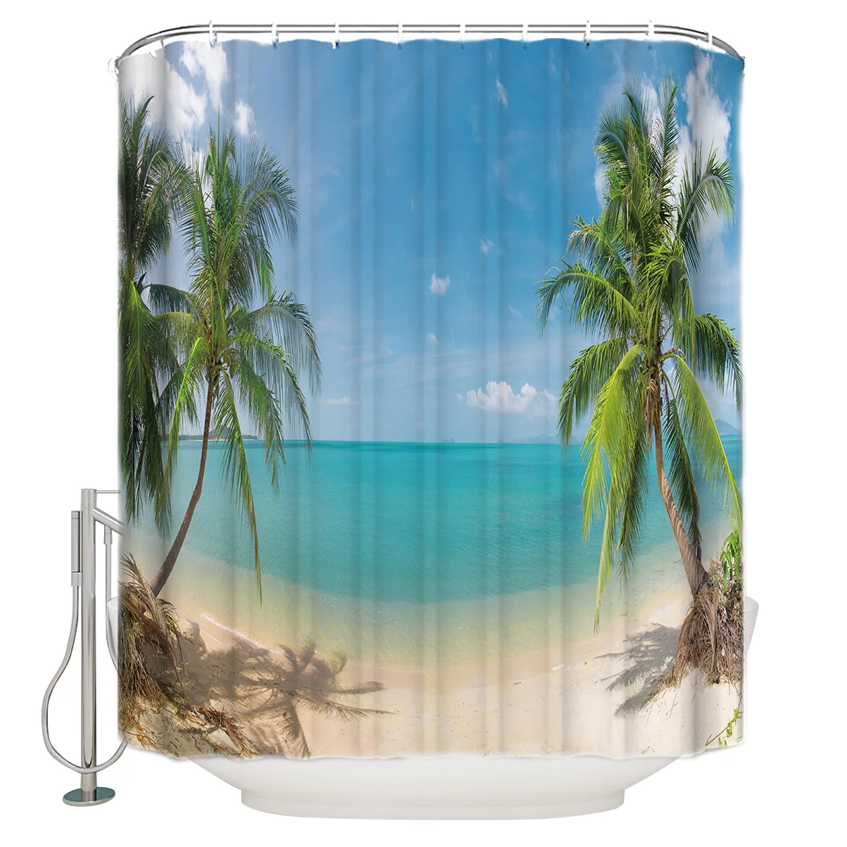 Bernamburgo Beach Extra Long Fabric Bath Shower Curtains Bathroom