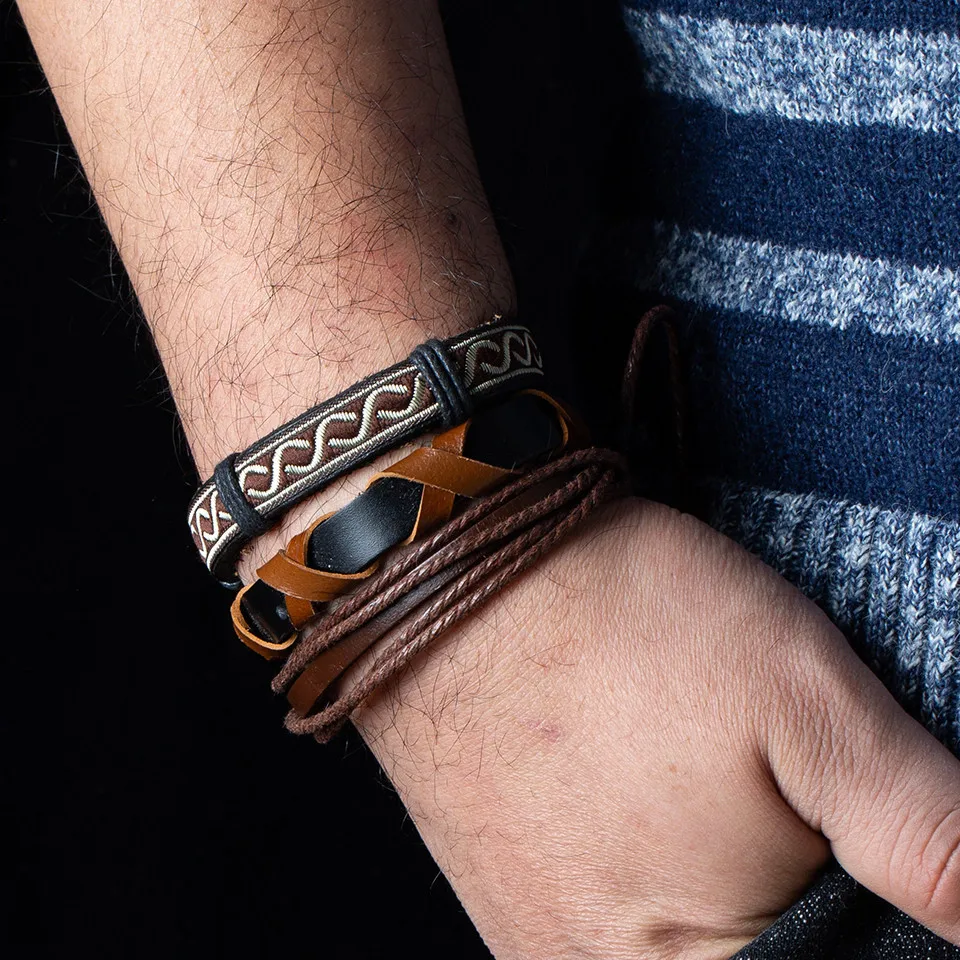 12 Style Metal Leather Bracelets Men Jewelry Vintage Classic Retro Plant Charm Bracelet Bangles Homme Male Jewellry 20.5CM - Image 3