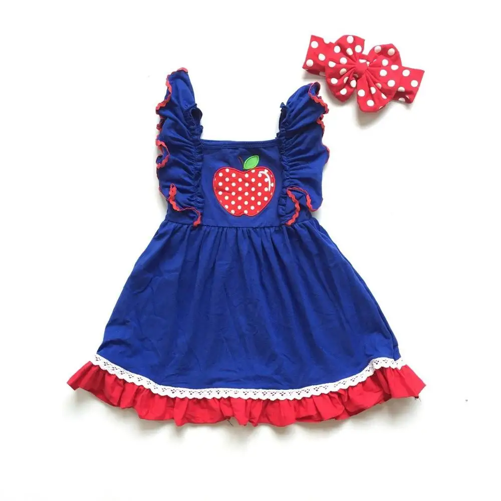 

back to school royal red apple dress sleeveless dress baby kids wear girls boutique clothing match accessories knee length