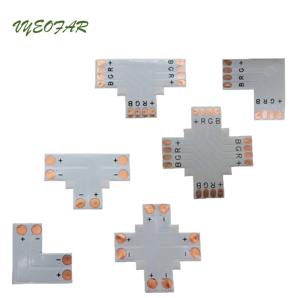 

Single color RGB RGBW LED Strip Connector 8mm 10mm 12mm L Shape / T Shape / X Shape PCB Connector 10pcs/lot 3528 5050 Strip