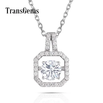 

Transgems Solid 14K 585 White Gold Pendant Necklace Moissanite Center 1ct 6.5mm F color Floating Pendant for Women Jewelry Gift