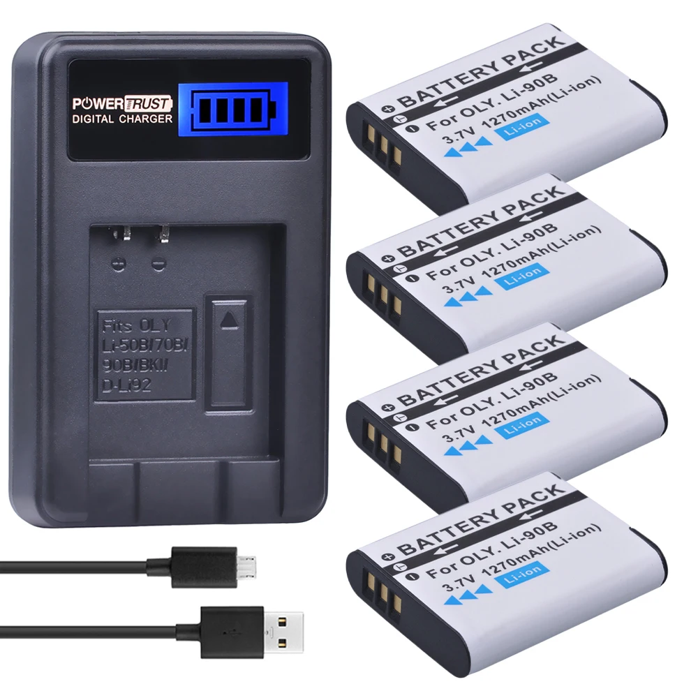 4 Pack LI 90B LI 90B LI90B LI 92B Camera Battery + LCD USB Charger for