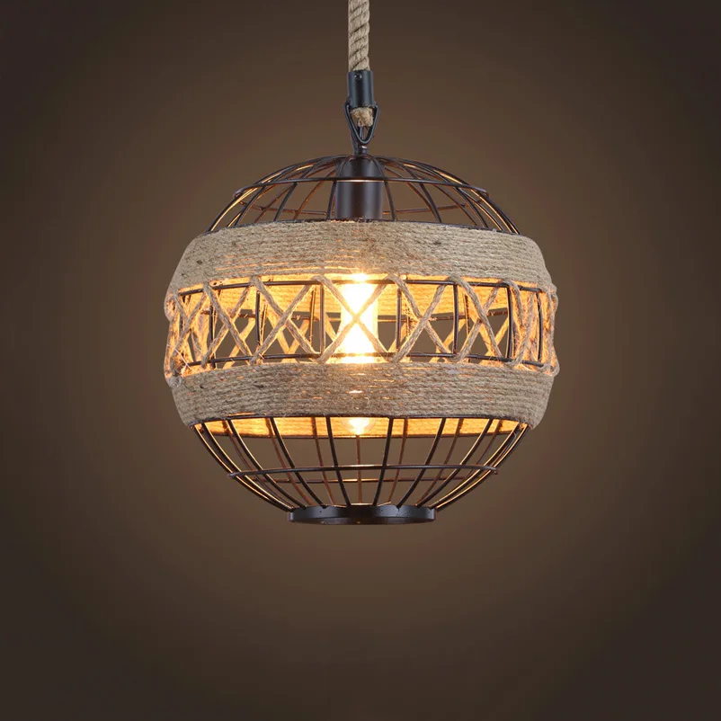 

American Loft Rural Retro Hemp Rope Industrial Wind Chandelier Restaurant Bar Cafe Light Pendant Lamp Dining Room Droplight