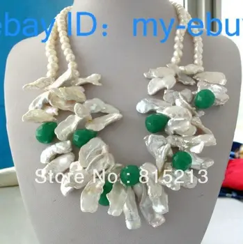 

ddh00939 White Oval & Petal Keishi keshi Pearl Green Faceted Drip Jade Necklace