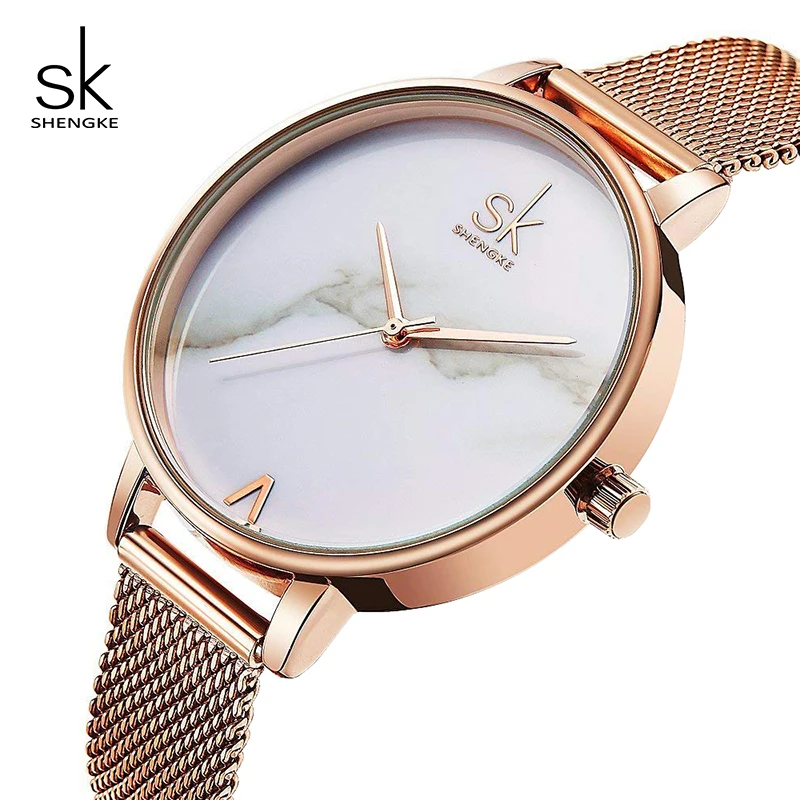 Prix Shengke Creative Marbre Cadran Montres Femmes De Luxe En Acier Inoxydable Quartz Montre Reloj Mujer 2019 SK Femmes Montre Bracelet # K0039