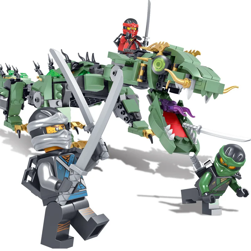 

574Pcs Ninjago Set Green Ninja Mech Dragon Lloyd Wu Garmadon Charlie Dinosaur Compatible with Legoings Toys for Birthday Gifts