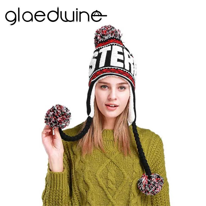

Glaedwine 2017 New Fashion casual Designer Beanies Winter Hat with Ears Warm Beanie Girl Hats with Top Ball hats for women caps