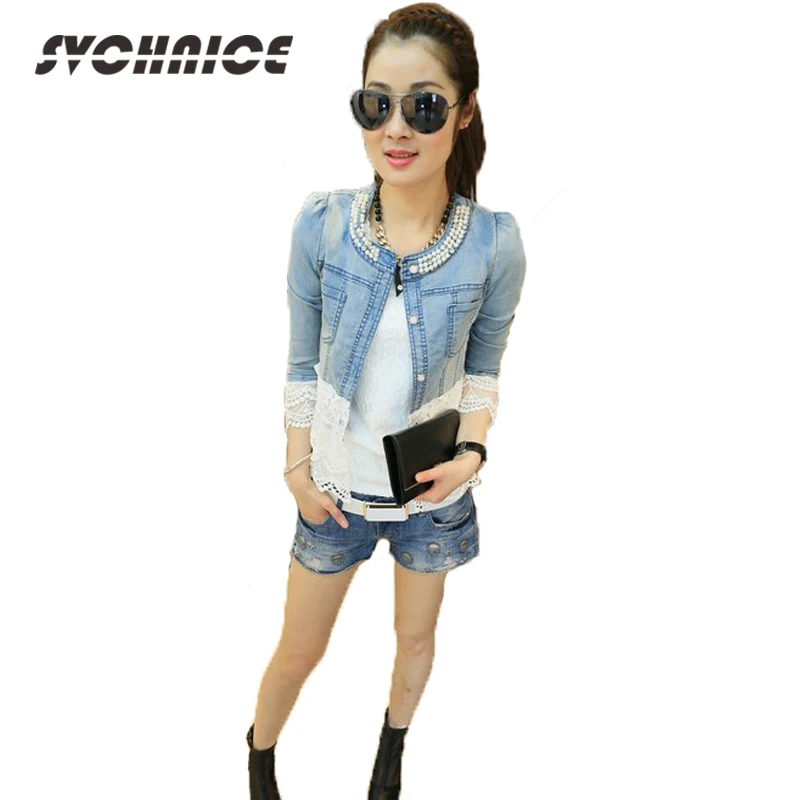 LZMZA Vintage Denim Jacket Women Long Sleeve Lace