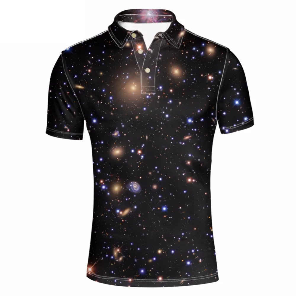 

2019 Fashion Galaxy Space Superstar Printing Shirt for Men Summer Short Sleeve Man Casual Tops Black Dotted Shirts Dropshipping
