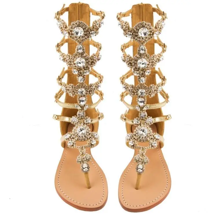 

Yifsion Women Gladiator Rhinestone Bling Strap Back Zip Sandals Wedding Shoes Chic Flats