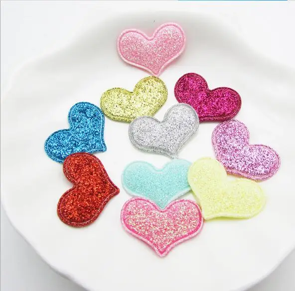 

2.5x2cm 80pcs Glitters small Heart Padded Appliqued For Children Headwear Accessories DIY patches stick-on Cloth/bag/jewelry