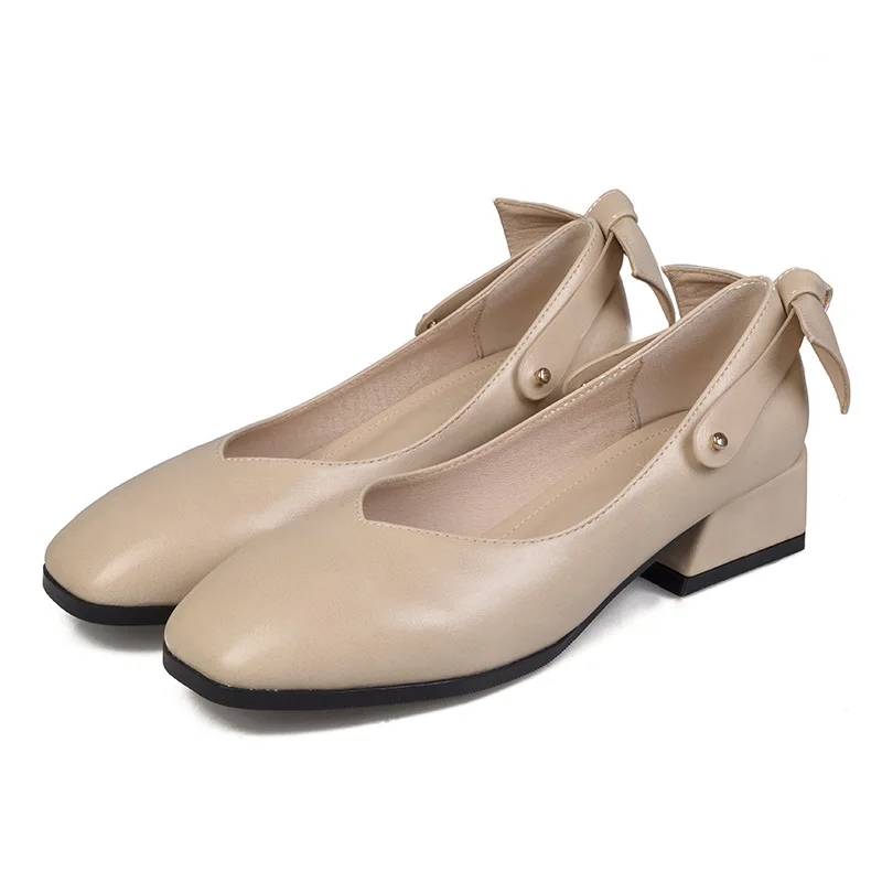 

2019 spring new fashion simple solid color high heels women retro style comfortable versatile square with casual shoes