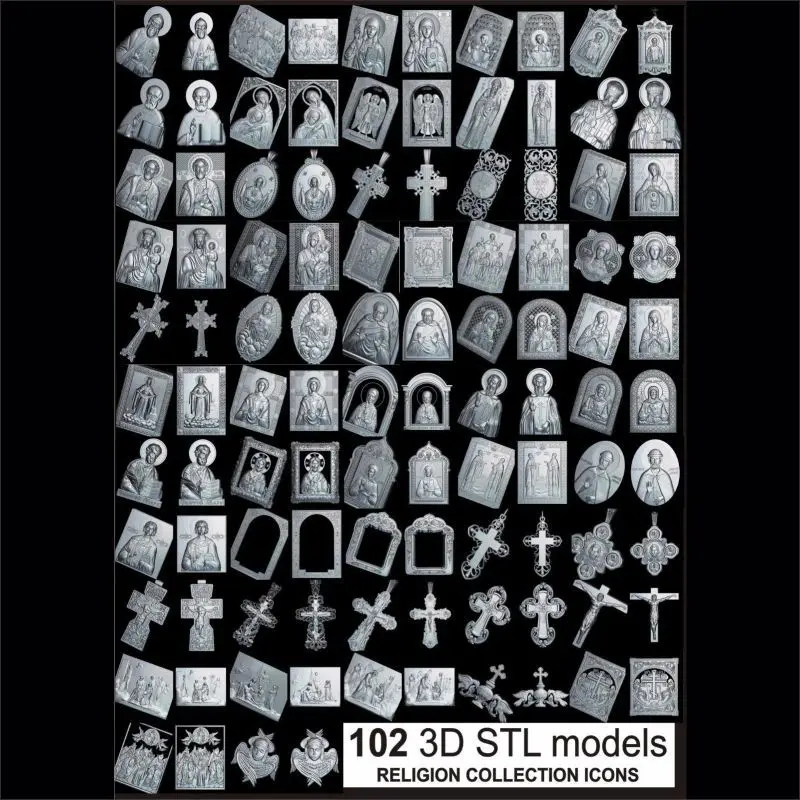 102pcs Religion collection icons 3d model STL relief for cnc STL format Christian 3d model stl relief artcam vectric aspire