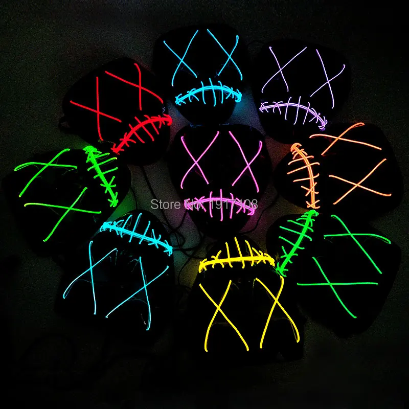 

New design EL wire mask for holiday and Party DIY decorations and Carnival Cheering and Event Led glowing light on By DC-3V