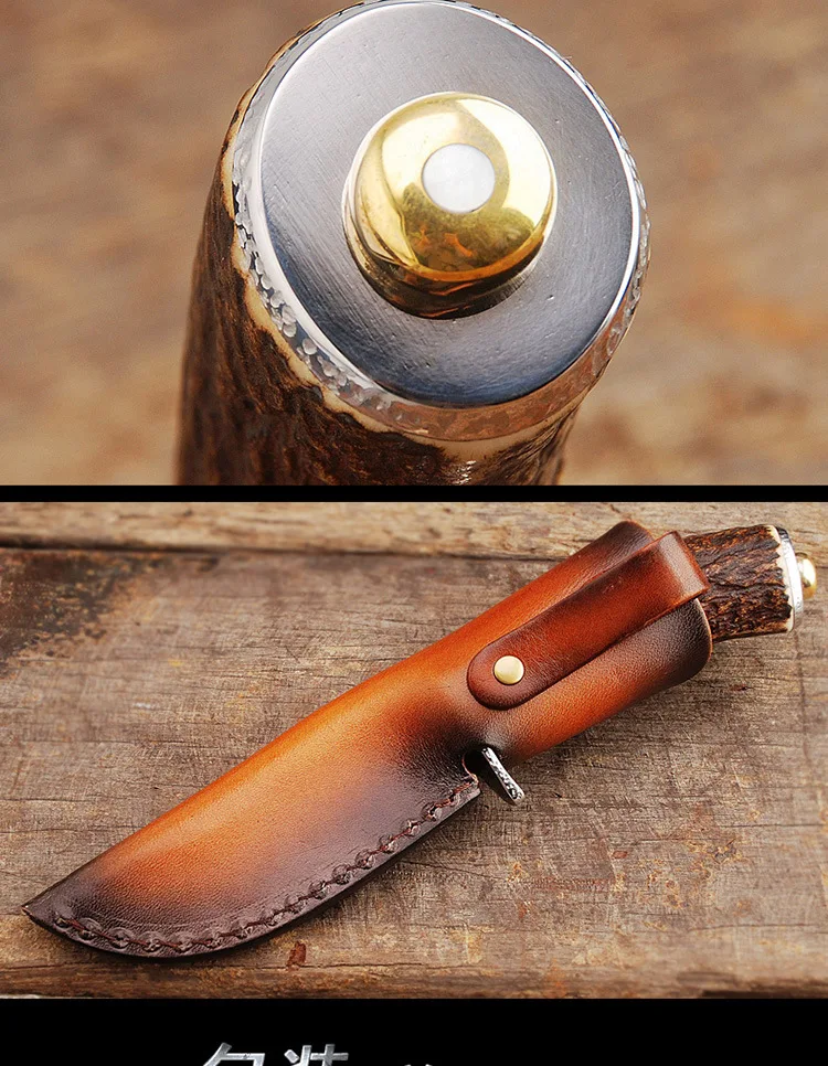 HX на открытом воздухе Дамасская сталь высокого качества твердость золото рога Коллекция Поле Открытый нож выживания прямой нож