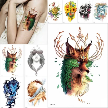 

21*15cm HOT Style Dreamcatcher Fox King Temporary Tattoo Stickers Women Body Art Arm Flash Tattoo Flower Waterproof DIY Tattoo