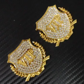 

Car Gold Crystal Diamond VIP V I P Badge Emblem Side Sticker Metal 2pcs set