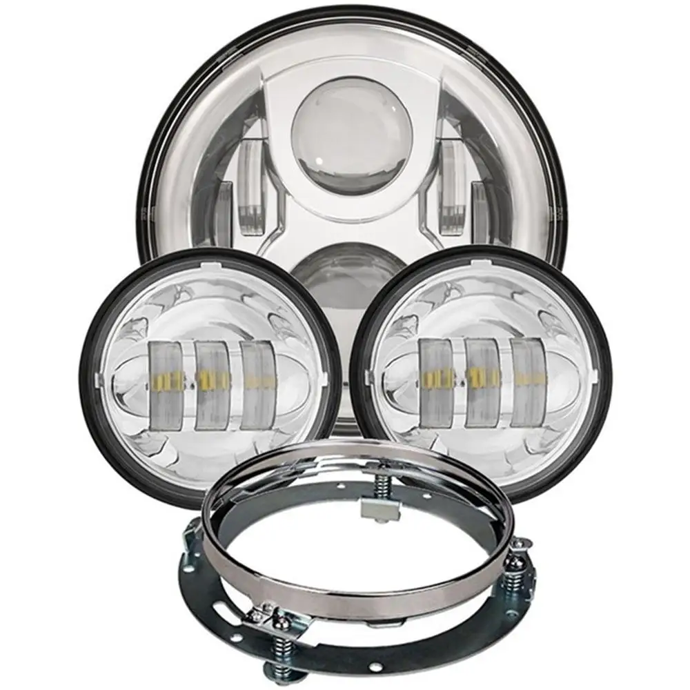 

60W 7inch LED Headlight & 4.5" Chrome Passing Auxiliary Spot Fog Lamp 7" LED Headlight Mounting Bracket For Harley Davidson Bike