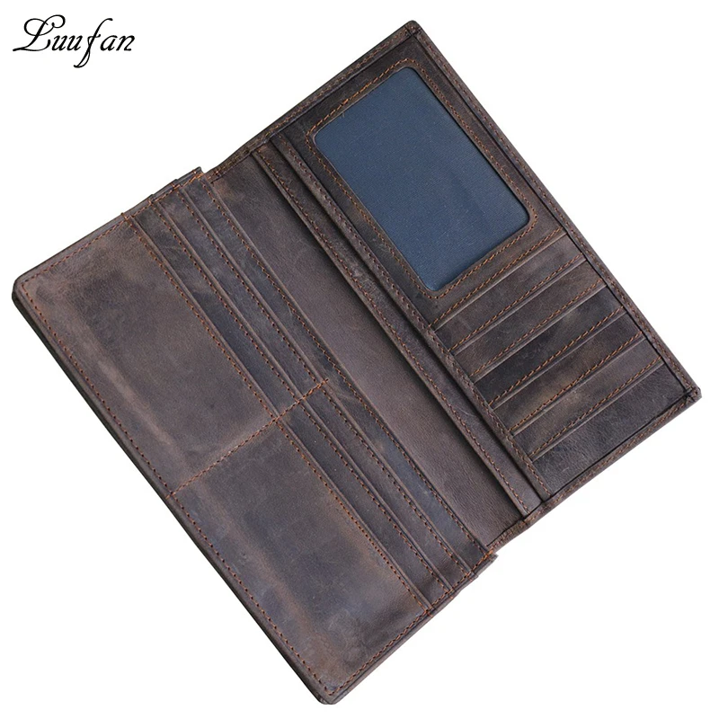 

Vintage Men's genuine leather cell phone Wallet card holder wallet with 11 card holders inner zipper pocket 2 fold long purse
