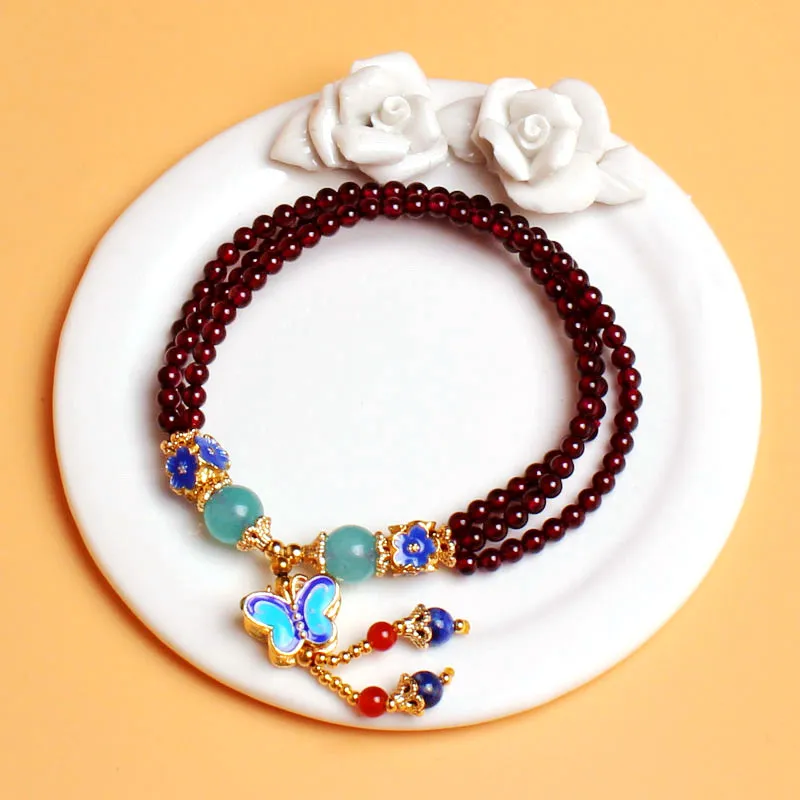 

High Quality Pretty Hand Weave 3.5mm Round Shape Natural Red Garnets Elasticity Bracelets w3485