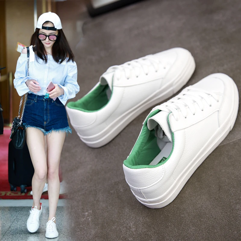 

new spring tenis feminino lace-up white shoes woman PU Leather solid color female shoes casual women shoes sneakers 602
