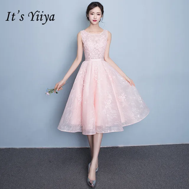 Simple Knee Length Pink Dresses