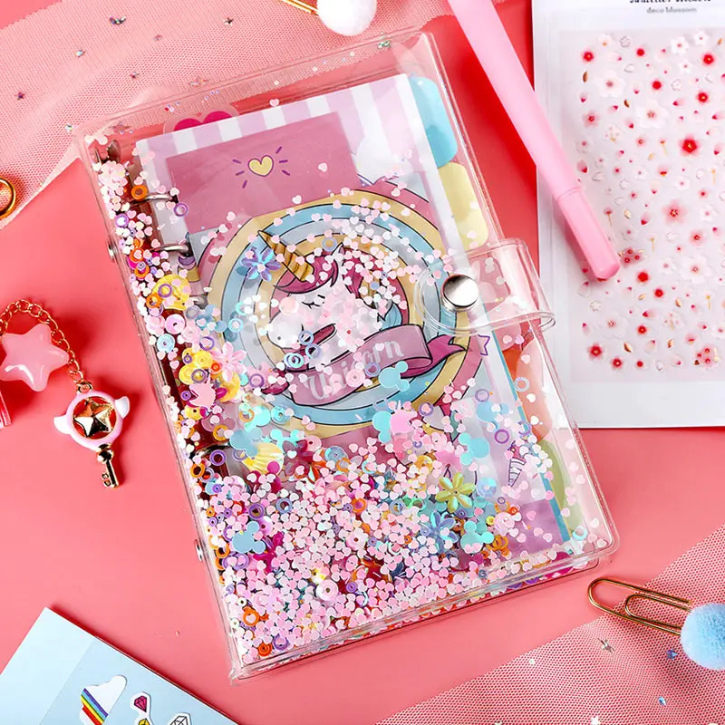 

2019 Yiwi Pink A5 A6 PVC Creative Laser Binder Loose Notebook Diary Loose Leaf Note Book Planner Cover Office Supplies