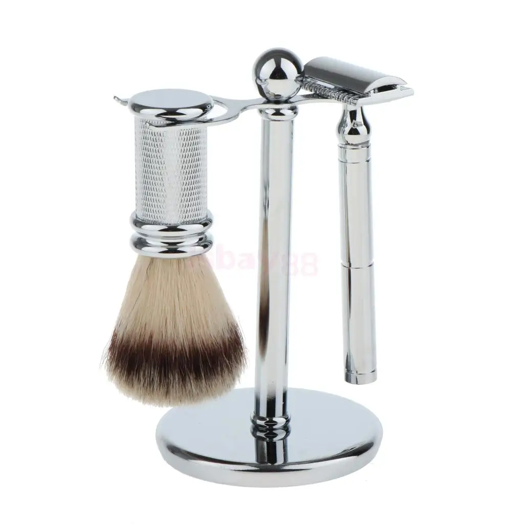 

Set of 3pcs Men Shaving Brush Shave Stand Holder Manual Double Edge Safety Shaver Tool Mustache Beard Hair Removal