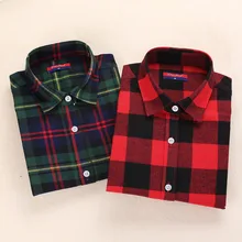 New Womens Flannel Shirt Women Long Sleeve Blouse Winter Flannel Plaid Shirt Female Red Plaid Shirt