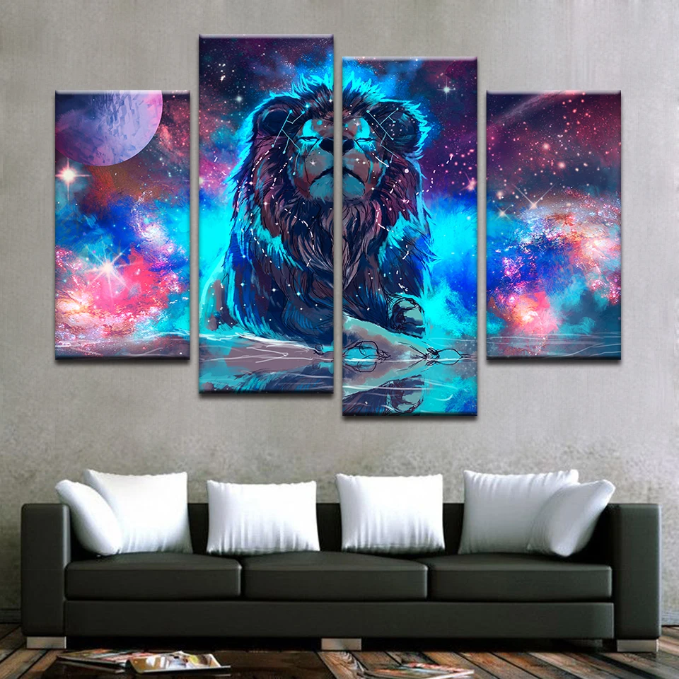 Wall Art Decor Framework Canvas Prints Paintings 5 Pieces Color Abstract Nebula Lion Constellation Poster Pictures Living Room