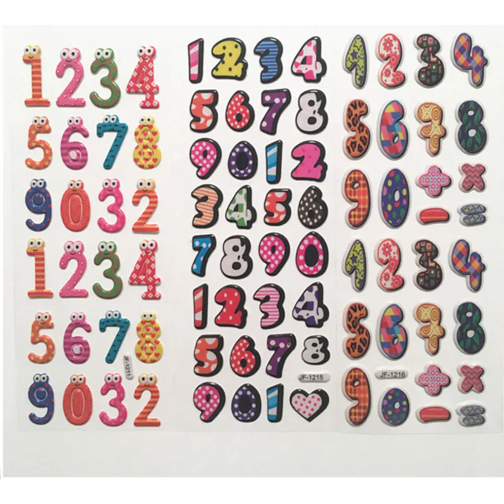 10Pcs 3D Cartoon Arabic Numbers stickers character stickers for Children