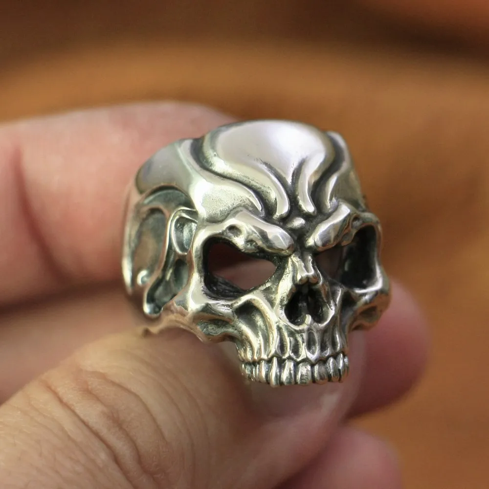 LINSION 925 пробы Серебряное кольцо с полым злобным черепом мужское байкерское кольцо в стиле панк TA136 Размер США 7~ 15