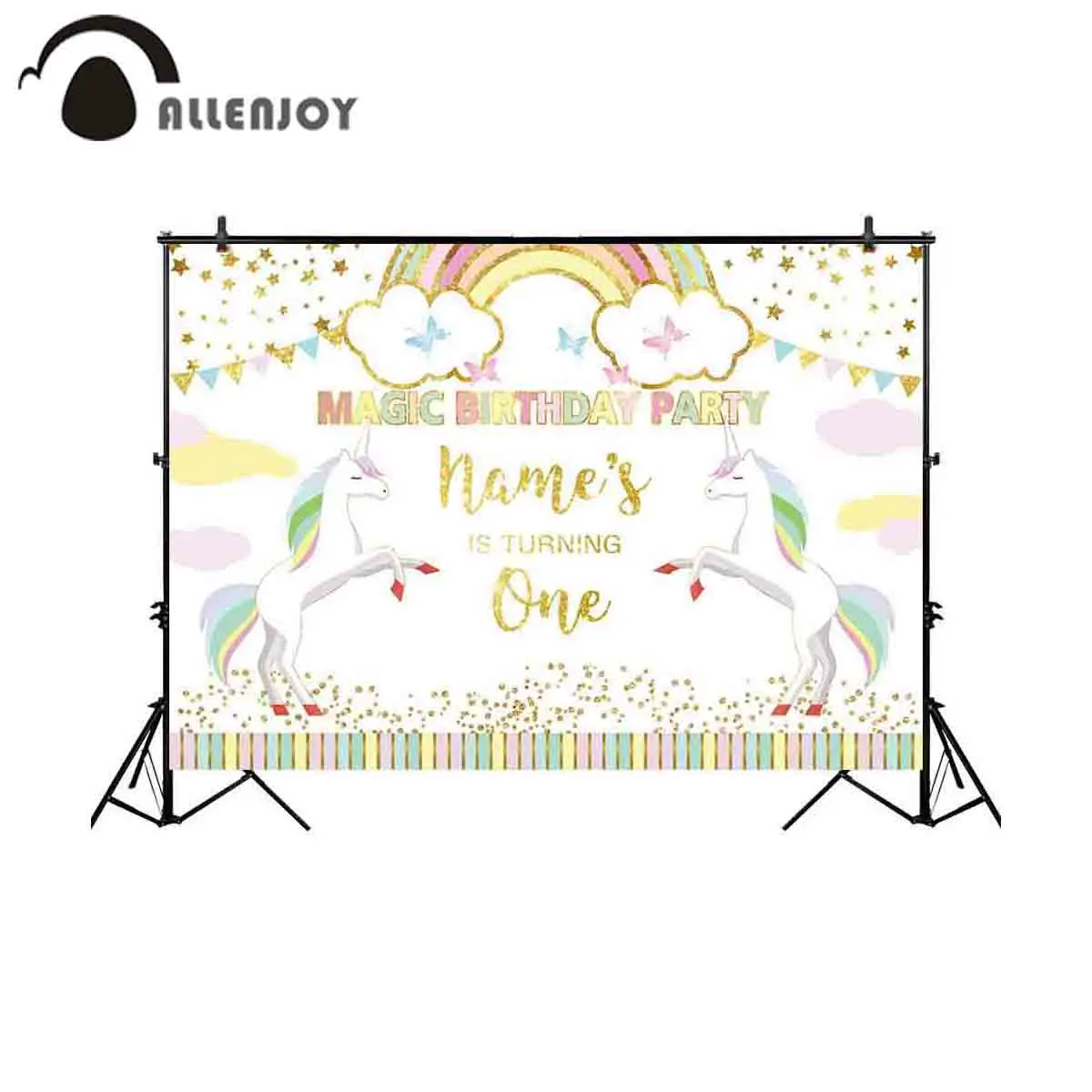 

Allenjoy backgrounds for photography studio colored flag unicorn clouds butterflies shining stars birthday backdrop photobooth