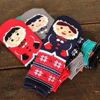 

6 color Women Cotton Doll Face snowflake Bow Thick Breathable Cartoon Autumn Winter Cute Socks/Meias 6 pair 1 lot