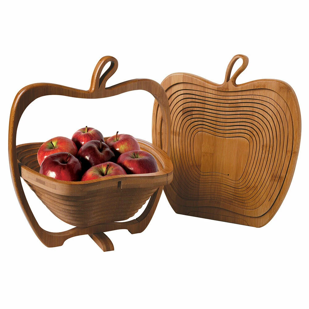 

Fruit Display Rack Expandable Collapsible Apple Shaped Bamboo Basket Kitchen Fruit Basket Decor Foldable Fruit Basket