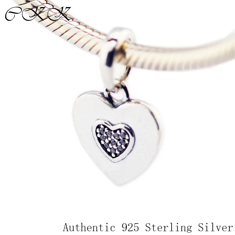 

100% 925 Sterling Silver heart Dangle Charm with clear cubic zircon Beads for Jewelry Making Fit Bracelets & Necklaces Diy FP695