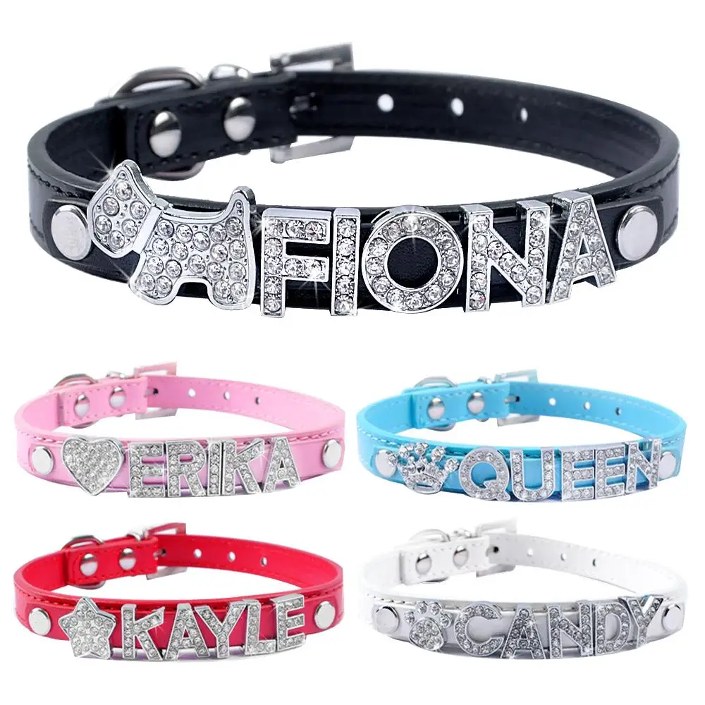 Personalized Rhinestone Leather Dog Collar