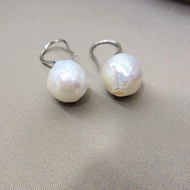 Women's Earrings White Baroque Pearls Irregular Shape 925 Sterling Silver Fish Hook Earrings Pearl Earrings Gifts for Girls