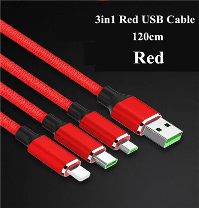 3in1 120Cm Red Egeedigi 8Pin Micro USB 2в1 USB кабель 2.1A Max кабели быстрой зарядки для iPhone 8 Plus Android смартфон для Lightning MicroUsb - Цвет: 3in1 120Cm Red