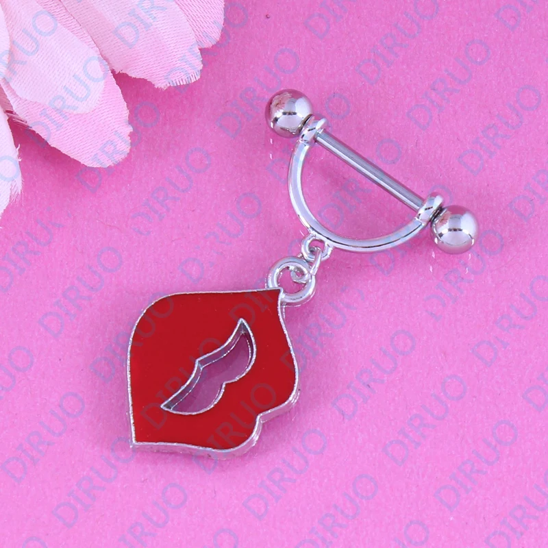 2016 New Design Women Sexy Mouth Shape Oil Drop Nipple Piercing 1 Pair Cheap Dangle Nipple Rings