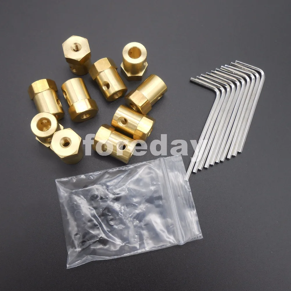 

10PCS HQ Brass 6MM Hexagonal length 18mm Wheel Shaft Motor Hexagonal HEX Coupling Coupler M6 +10 Spanners NEW *FD252X10