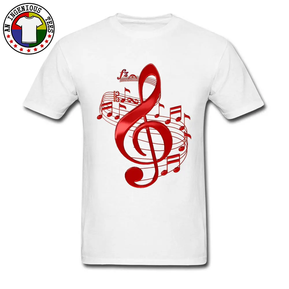 Printing Short Sleeve Tees VALENTINE DAY Crew Neck 100% Cotton Men T Shirt Custom Printing Clothing Shirt Hot Sale Red Treble Clef With Flowing Music Notes 6857 white
