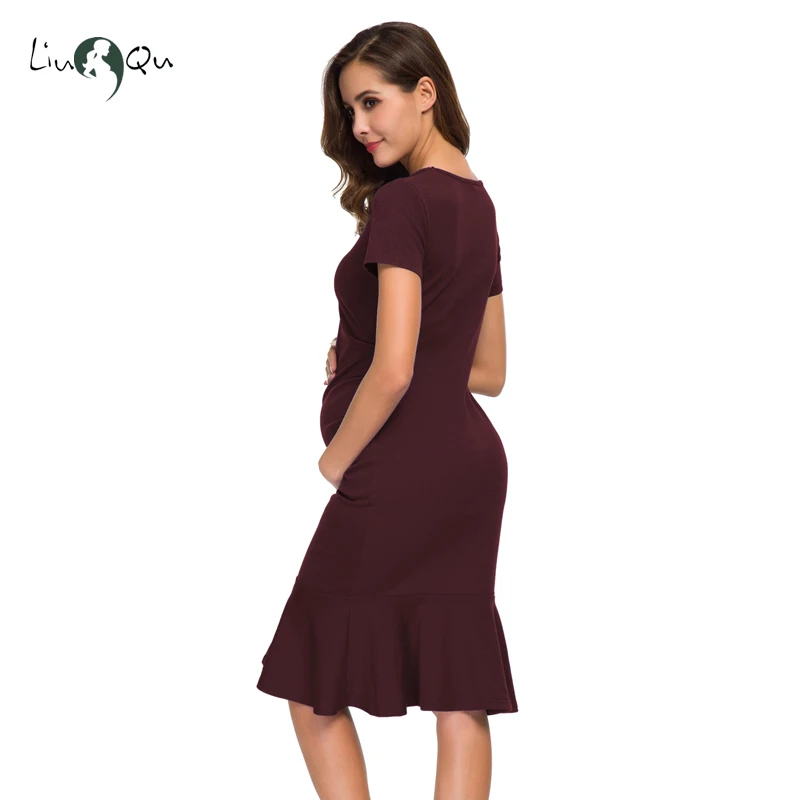 Женское платье для беременных, облегающее платье с рюшами и коротким рукавом, юбка для беременных, платье для беременных