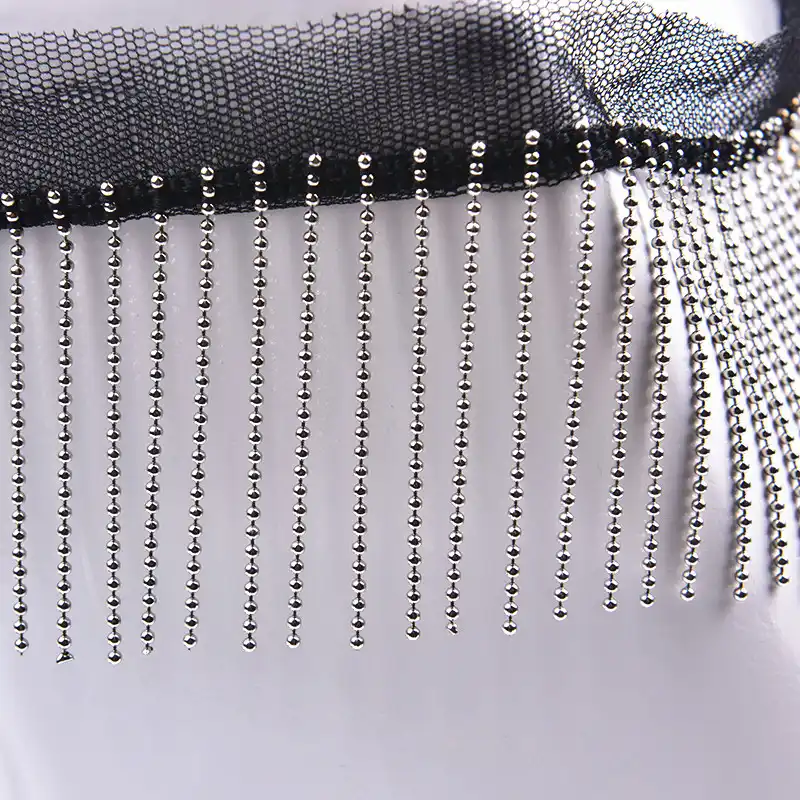 Rhinestones Tassel Lace Silver Gold Beaded Trim Sewing Metal Fancy Beads Chain With Black White Fabric Ribbon Fringe For Clothes Lace Aliexpress