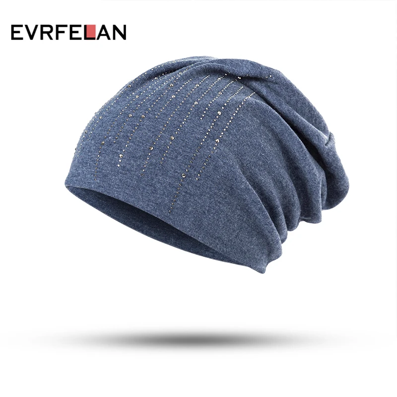 

Evrfelan Fashion Winter Hat Beanie For Women Soft Autumn Beanies Hats Female Rhinestone Solid Color Skullies Hat Cap Wholesale