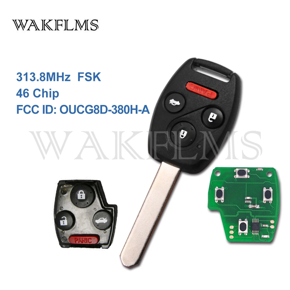 

3+1 4 Buttons Remote Key Fob for Honda ACCORD CRV ELEMENT 2003 2004 2005 2006 2007 ID46 Chip FCC ID OUCG8D-380H-A 313.8MHz