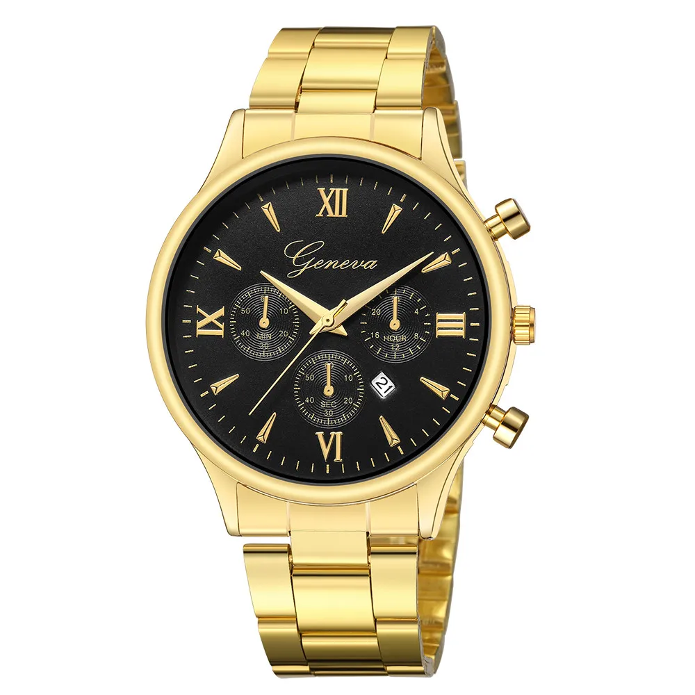 

Luxury Geneva Men Watch Fashion Stainless Steel Men's Quartz Analog Wrist Watches Waterproof Male Wristwatch Date Clock Relogio